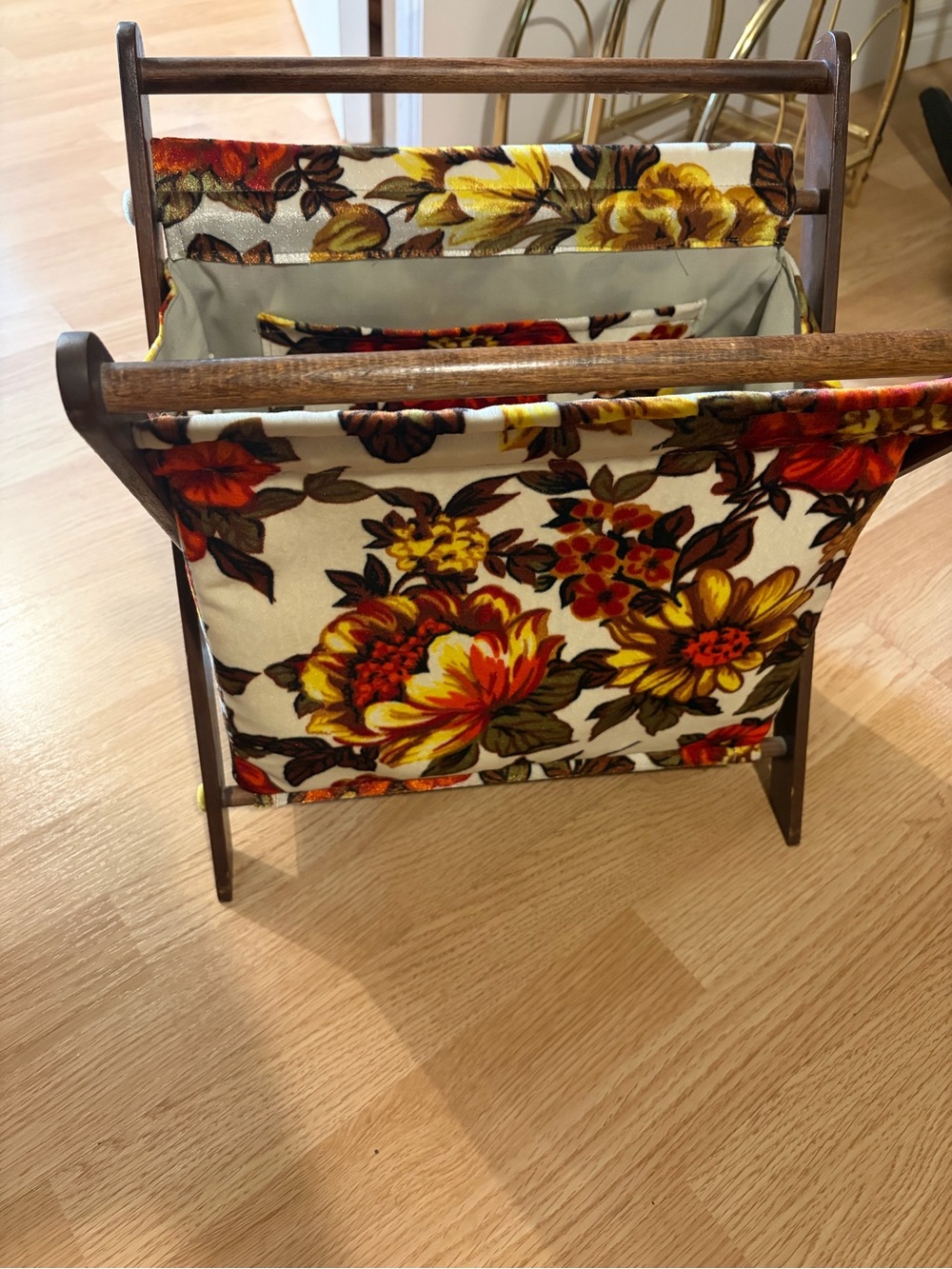Vintage Floral Fabric Folding Knitting Basket - Yellow & Brown
